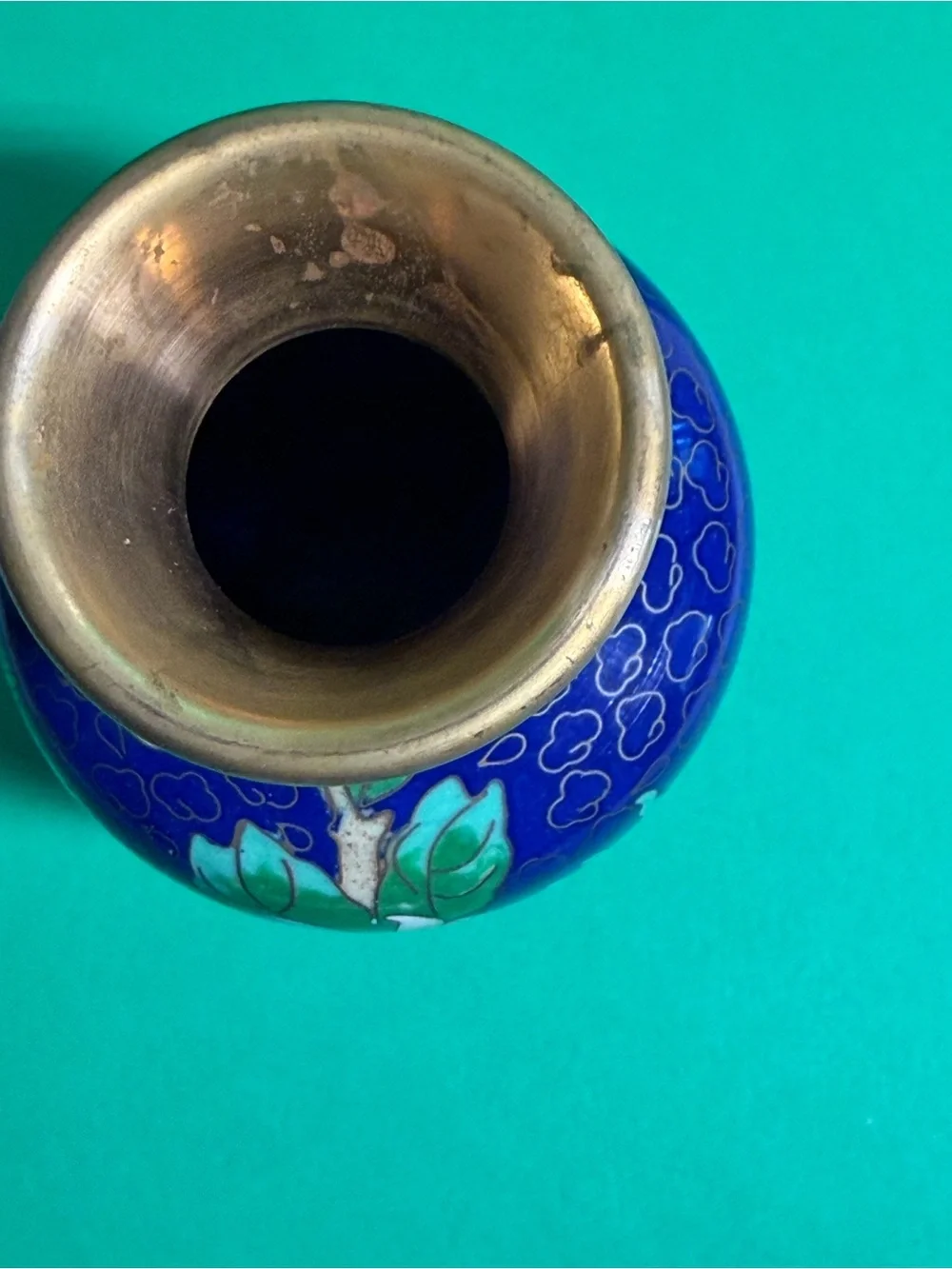 Cloisonné Floral Vase in Cobalt Blue and Yellow